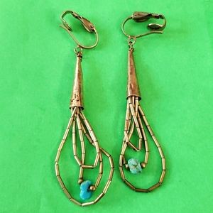 Liquid Sterling Silver Earrings Clip with turquoise Stone Indian made